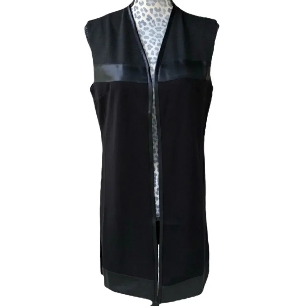 Charlie Paige Black Faux Leather Trim Vest Duster